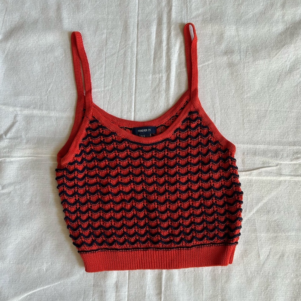 F21 | Orange and Blue Knitted Crop Top Women’s size Medium